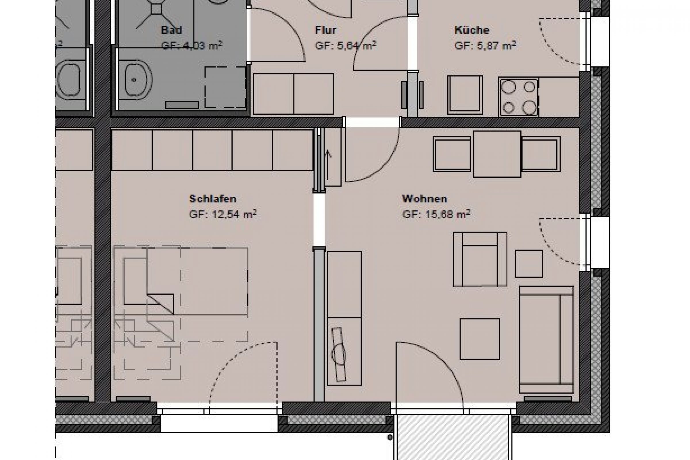 Grundriss einer Seniorenwohnung in der Residenz Rudolspark