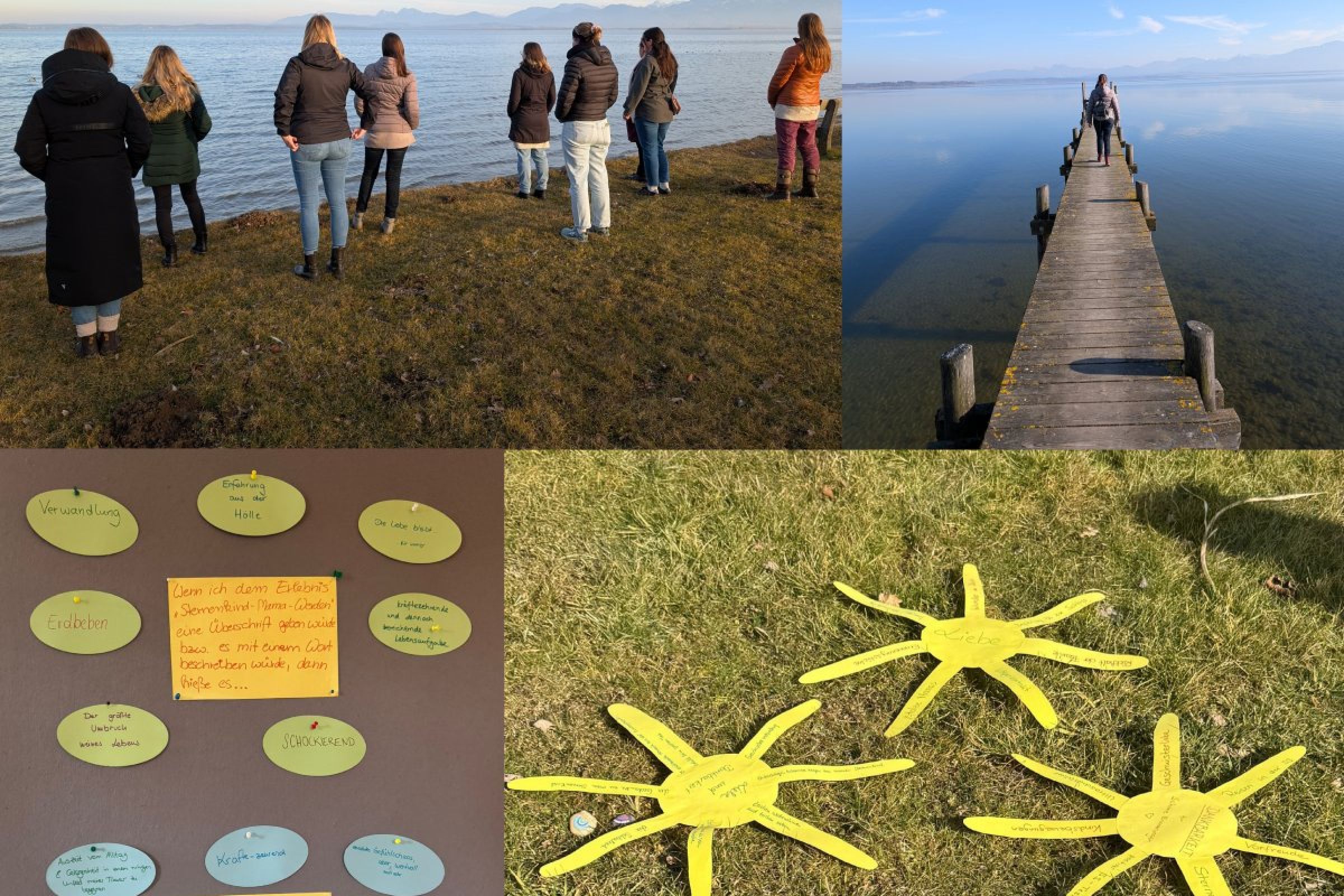 Eine Collage aus vier Bildern mit Impressionen aus dem Auszeit-Wochenende der Sternenkindmütter