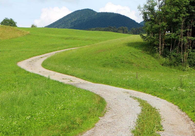 Ein Stein Weg durch eine grüne Landschaft