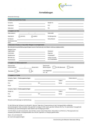 Dieser PDF-Download zeigt das Anmeldeformular der Kita. 