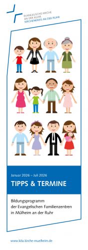Flyer für das Bildungsprogramm der Evangelischen Familienzentren in Mülheim an der Ruh