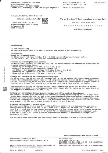 Hier finden Sie den letzten uns zugegangenen Freistellungsbescheid des für uns zuständigen Finanzamtes.