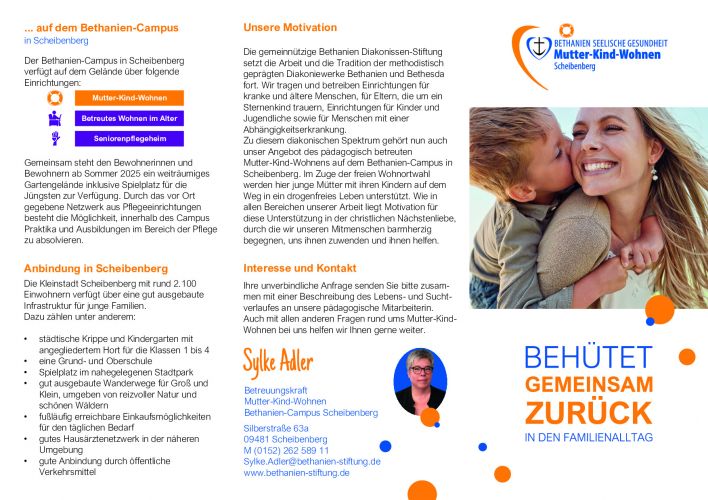 Ein Flyer zum Mutter-Kind-Wohnen in Scheibenberg