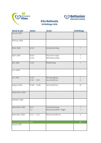 Die Schließtage der Kita