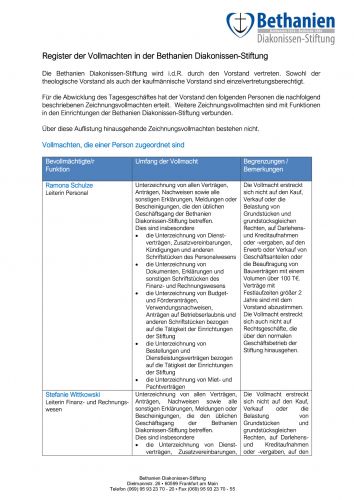 Vollmachtsregister der Bethanien Diakonissen-Stiftung